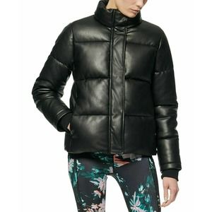 MNY Faux-Leather Puffer Coat Black